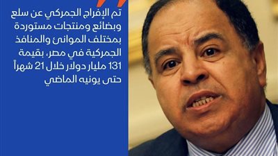 معيط: الإفراج عن بضائع وسلع مستوردة بالموانئ والمنافذ الجمركية بـ 131 مليار دولار