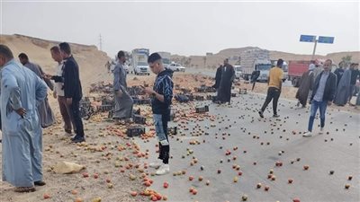 إصابة 3 مواطنين أثر انقلاب سيارة محملة بالطماطم في الفيوم