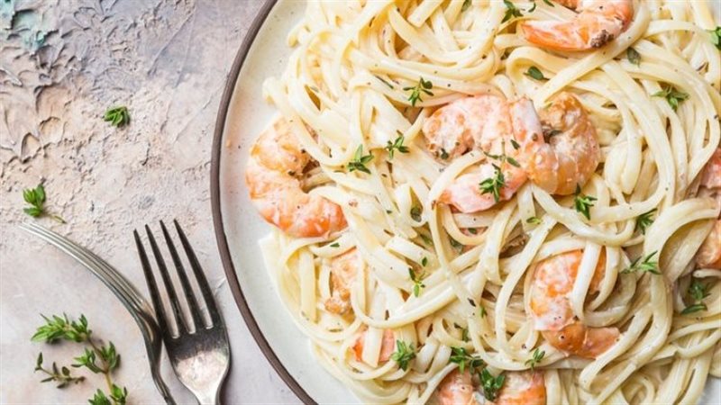 المكرونة بالجمبري 